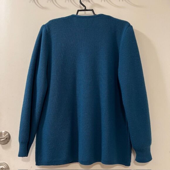VTG Rodier Teal Blue Wool Blend LS Padded Button Cardigan Sweater Size Large - Picture 4 of 11